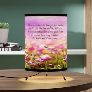 Bumble Bee Tripod Lamp, Honey Bee Lamp, Bee Decor, Motivational Quote, Inspirational Quote, Spiritual Decor, Floral Lamp, Encouraging Words