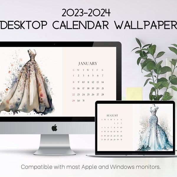2023-2024 Monthly Desktop Calendar Wallpaper Haute Couture Fashion for Apple and Microsoft Computers and Laptops