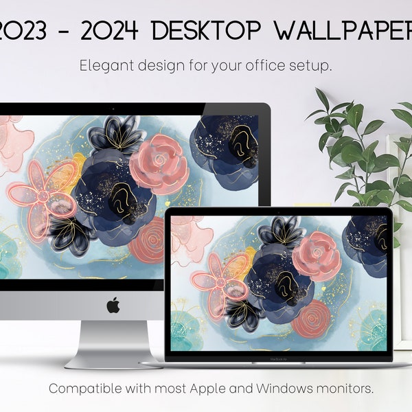 Floral Watercolor Desktop Wallpaper | Office Desktop Wallpaper | Work from Home Desktop and Laptop | Floral Background | Instant Download