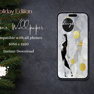 Christmas Phone Background | Instant Download | Phone Background for iOS and Android | Digital Wallpaper for Xmas | White and Black Image
