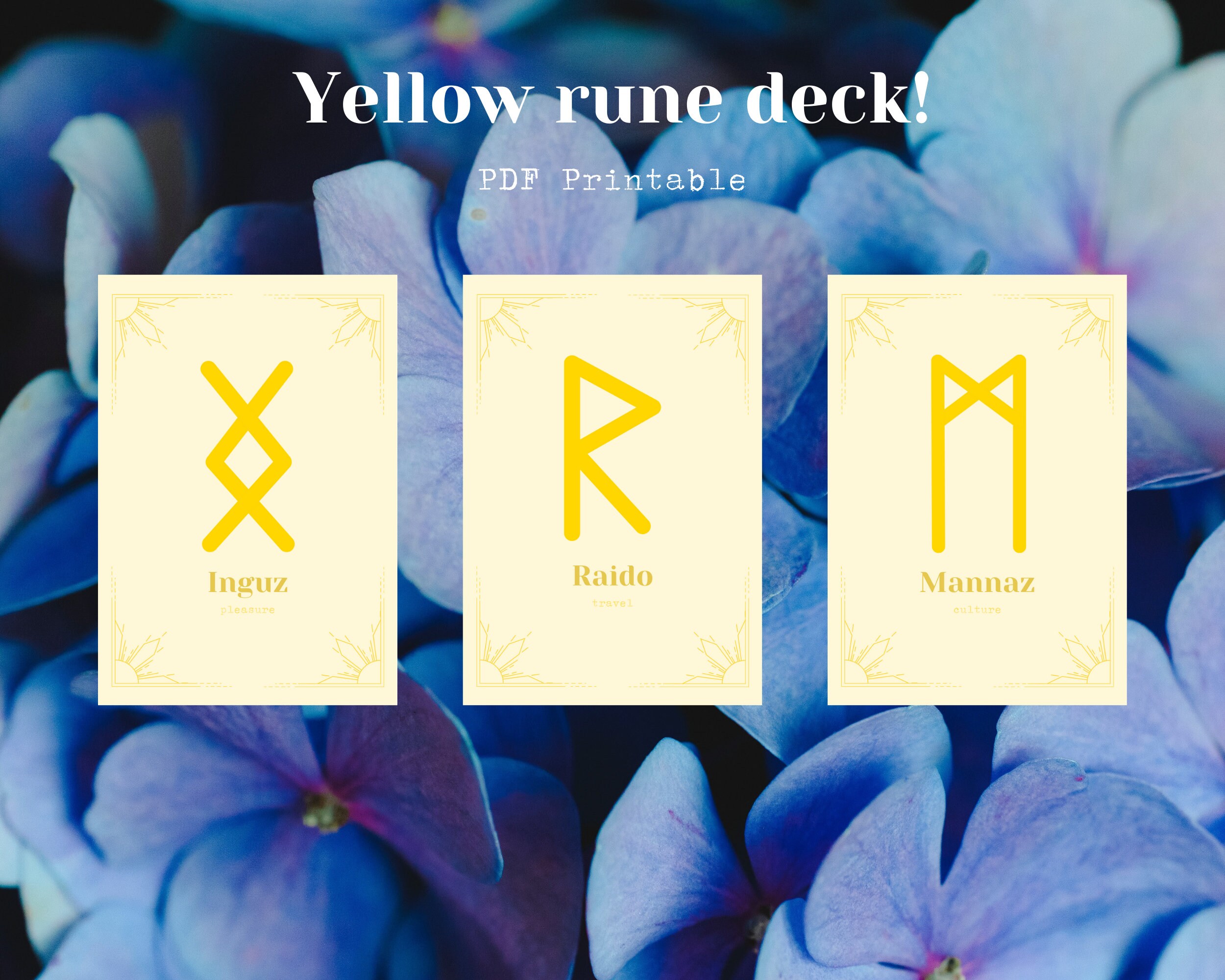 Yellow PRINTABLE Rune Deck 24 Cards/ With Backs - Etsy Yellow PRINTABLE Rune Deck 24 Cards/ With Backs - Etsy