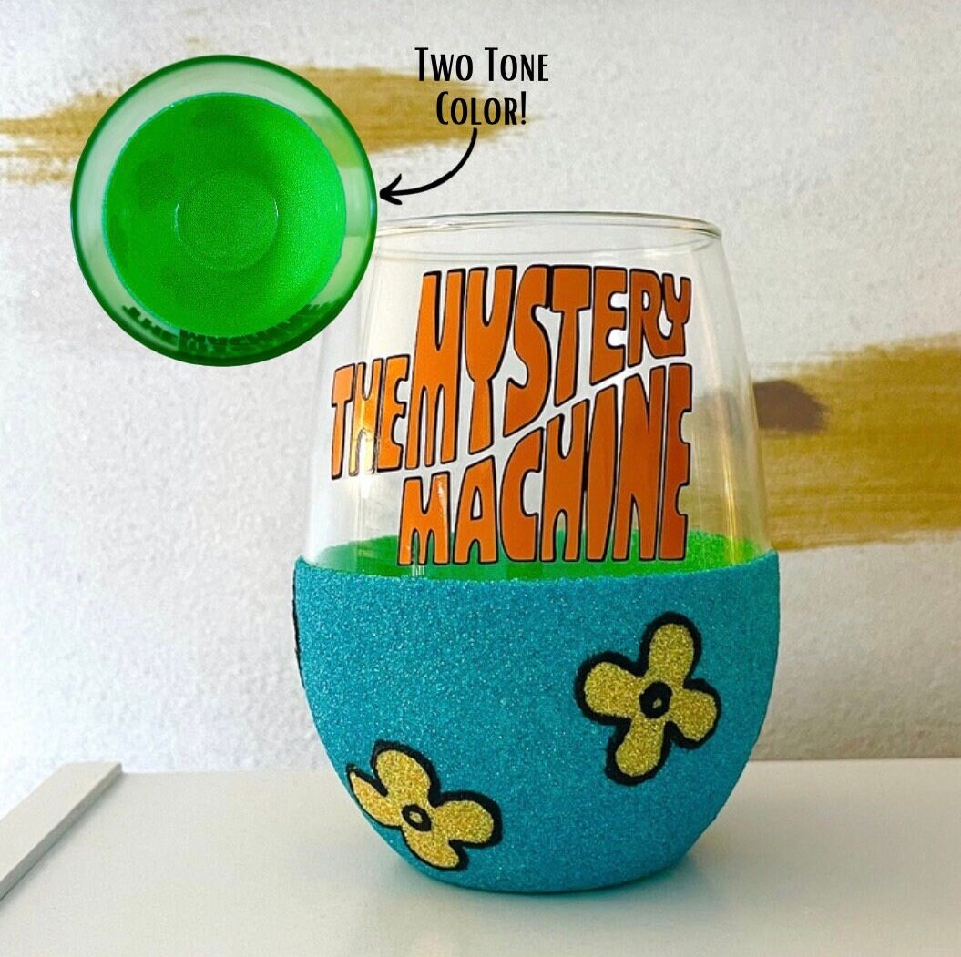 Mystery Machine | Glitter Wine Glass | Stemmed | Stemless | 90’s Nostalgia | Cartoons | Gift for Her | Friends | Birthday | Christmas