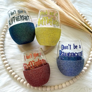 Sarcastic Wizard House | Glitter Wine Glass | Wizard Humor | Gift for Her | Birthday | Christmas | 21st | Friends | Coworkers | Potterhead