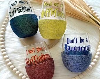 Sarcastic Wizard House | Glitter Wine Glass | Wizard Humor | Gift for Her | Birthday | Christmas | 21st | Friends | Coworkers | Potterhead
