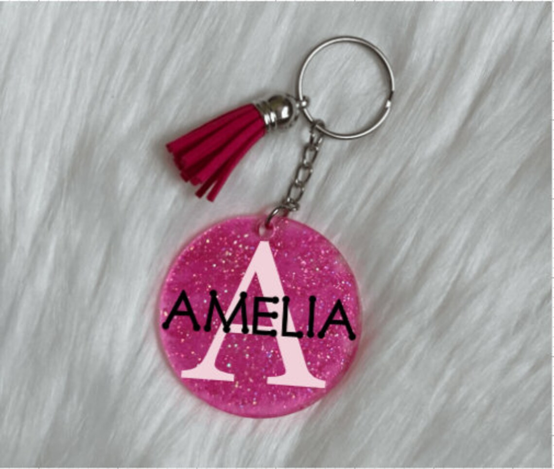 Personalized Glitter Keychain with Tassel/Personalized Etsy