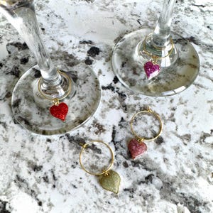 Valentine Hearts Wine Glass Charms | Identifier Charms | Party Favors | Custom Gifts | Stemmed Wine Glass | Charm Set | Multicolor Charms