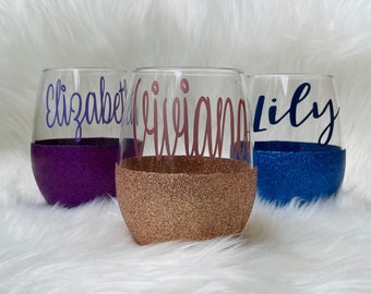 Custom-Vinyl Only, No UV DTF  | Glitter Wine Glass | Gift for Her | Birthday | Christmas | Anniversary | Mother&#39;s Day | 21st | Bachelorette