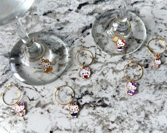 breloques verres à vin chaton | charmes d&#39;identification | Cadeaux pour fête | Cadeaux personnalisés | charms verres à pied | Ensemble de breloques | Breloques multicolores