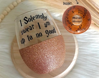 Wizard Theme | Glitter Wine Glass | Peek-a-Boo | Gift for Her | Birthday | Christmas | Potterheads | Book and Movie Gift | Customized Glass