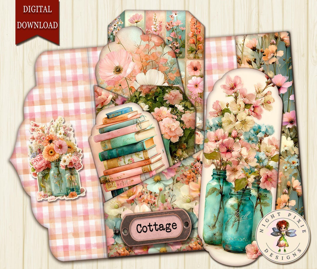 Journal Supplies, Spring Cottage Printable Folio Kit, Floral Junk ...