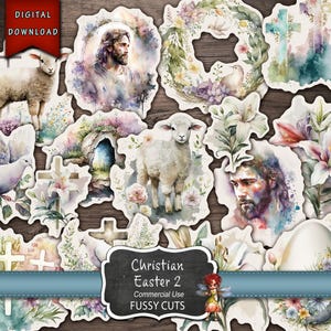 Acuarela cristiana con recortes de Pascua 2, Jesús, Lily, diario basura de Pascua, descarga digital, pegatinas para hacer tú mismo, pegatinas de Pascua, imágenes prediseñadas, Pascua