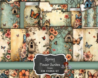 Journal Supplies, Spring Flower Garden Junk Journal Kit, Floral Ephemera Digital Download