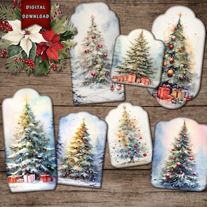 Weihnachtsbaum Tags, Weihnachten Junk Journal Zubehör, Weihnachtstags, Weihnachten Ephemera, digitaler Download, druckbare Tags, Geschenkanhänger