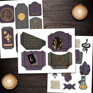 Journal Supplies, Witchcraft Journal Kit, Purple Witchy Wonders, Printable Paper Digital Download image 4