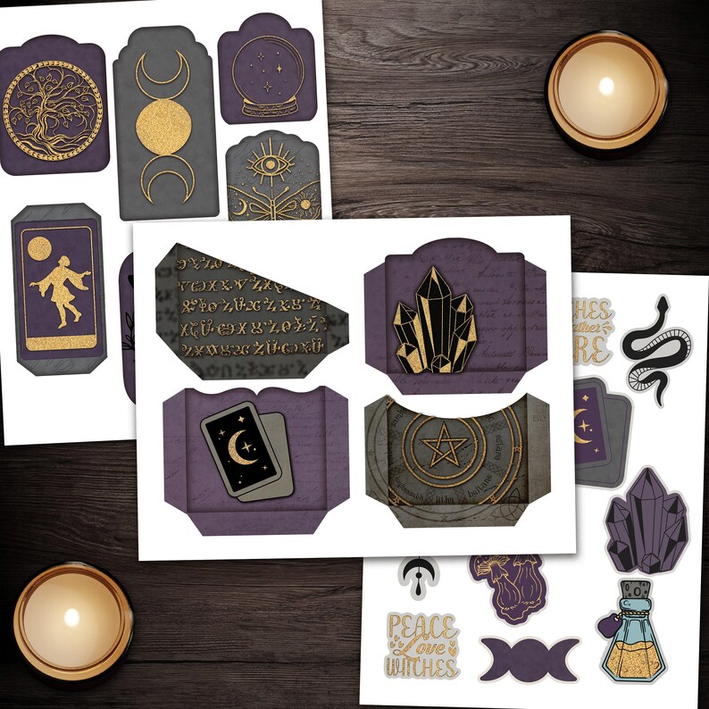 Journal Supplies, Witchcraft Journal Kit, Purple Witchy Wonders, Printable Paper Digital Download image 4