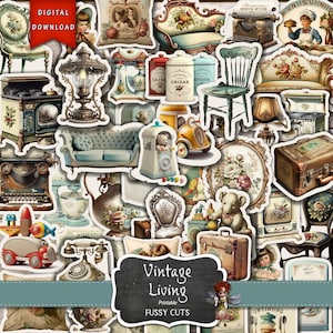 Efímeras de la vida vintage, suministros para diarios, muebles vintage, diarios antiguos, descarga digital, calcomanías para hacer uno mismo, efímeras vintage
