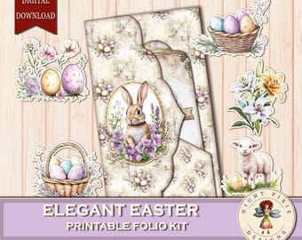 Forniture per diario, elegante kit per fogli pasquali, materiale effimero vintage, illustrazioni floreali da scaricare in formato digitale