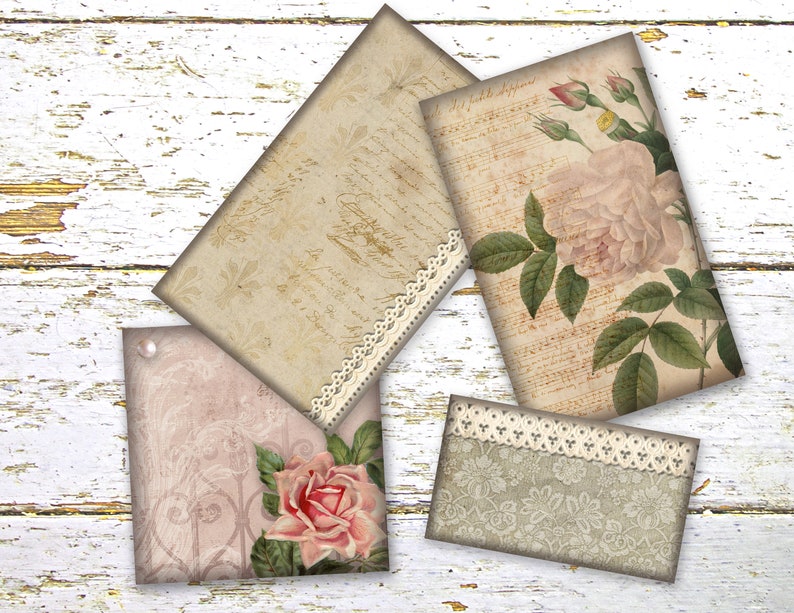 Printable Rustic Roses Junk Journal Pockets and Cards Junk Journal Supplies Fussy Cuts Digital Download Junk Journal Kit