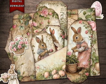 Journal Supplies, Easter Folio & Cards, Little Girl, Bunnies, Flowers Digital Download
