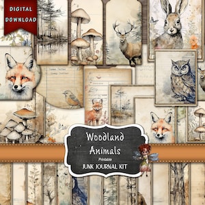 Kit de diario basura imprimible de animales del bosque, diario para amantes de la naturaleza, diario basura digital, descarga, diario imprimible, suministros para diario basura