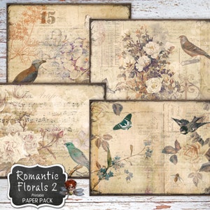 Cremefarbene romantische Blumen Journaling Zubehör, Creme Rosen Papier, Vintage Junk Journal, digitaler Download, Journal Kit, Grungy Papier