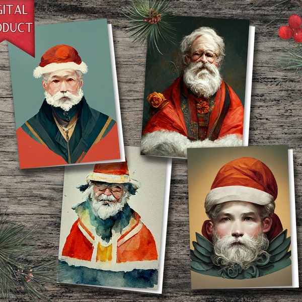 Artistic Santa Digital Cards, Artistic Christmas Cards, Santa Christmas Cards, Digital Christmas Cards, Digital Download