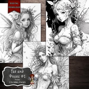Fae and Pixies Coloring Pages for Adults (Printable Digital Download)