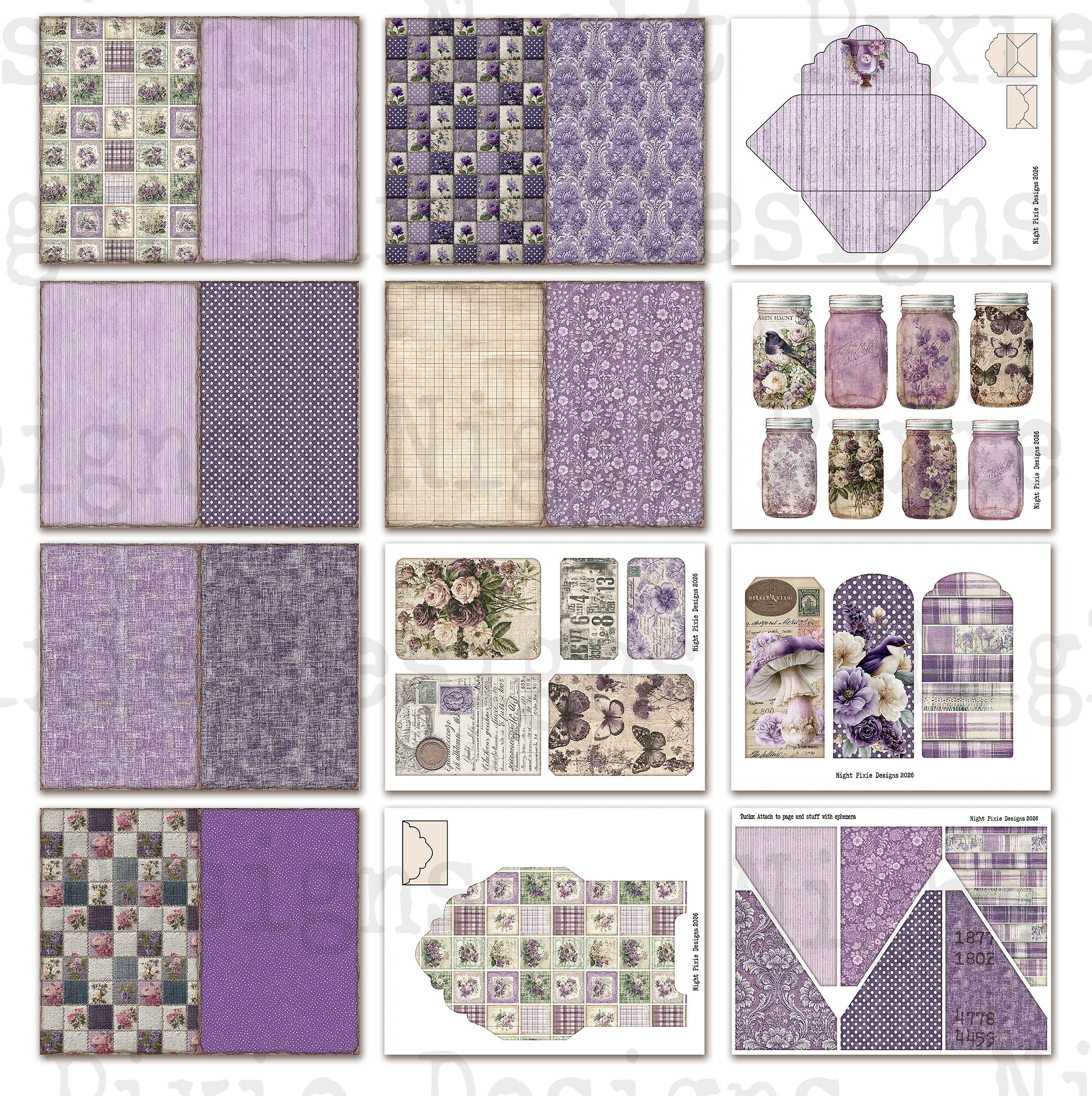 Purple Junk Journal Kit Printable, Purple Papers, Rustic Journal Pages ...