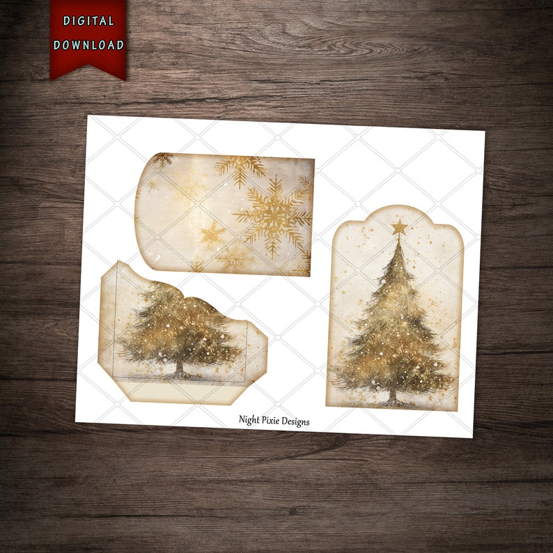 White and Gold Christmas Stuffed Pockets, Journaling Supplies, Elegant Christmas, Christmas Journal, Digital Download, Gold Christmas zdjęcie 7
