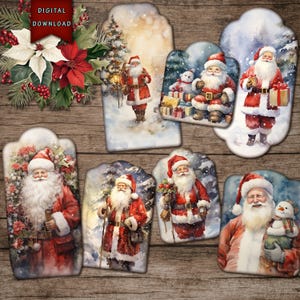 Vintage Weihnachtsmann Tags, Weihnachten Junk Journal Zubehör, Weihnachtstags, Weihnachten Ephemera, digitaler Download, druckbare Tags, Geschenkanhänger