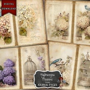 Hydrangea Journal Pages: Bird & Cage Ephemera (Digital Download)