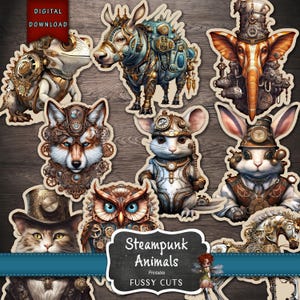 Steampunk Animals Fussy Cuts: Digital Collage Ephemera (Digital Download)