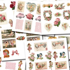 Journal Supplies, Pink Valentine Ephemera, Junk Journal DIY Stickers Digital Download, DIY Stickers image 2