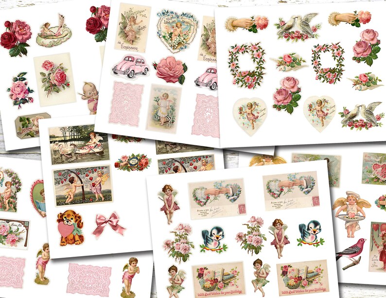Journal Supplies, Pink Valentine Ephemera, Junk Journal DIY Stickers Digital Download, DIY Stickers image 2