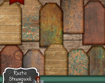 Journal Supplies, Rustic Steampunk Printable Tags, Junk Journal Ephemera Digital Download