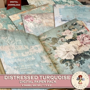 Distressed Turquoise Digital Papers, Download digitale, Blue Journal, Carta digitale, Forniture per diario, Carta per scrapbooking, Download immediato
