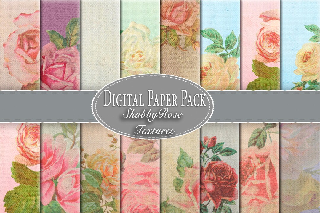 Journal Supplies, Shabby Rose Digital Paper Pack, Floral Scrapbook ...