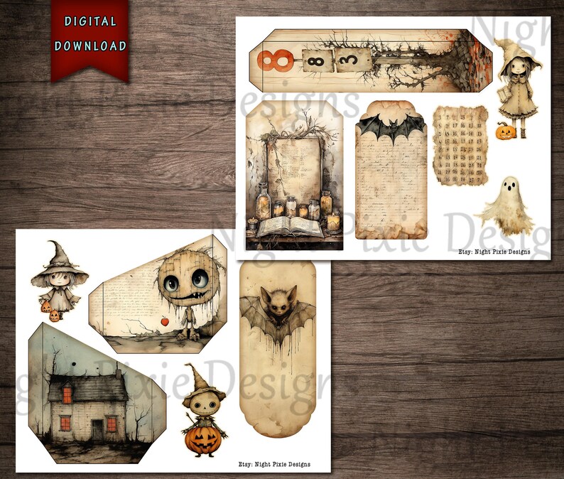 Journal Supplies, Halloween Printable Ephemera Folio, Creepy Junk ...
