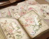 Journal Supplies, Floral Junk Journal Kit, Pink & Sage Ephemera, Printable Papers Digital Download