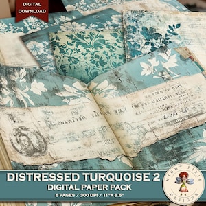 Distressed Turquoise 2 Digital Papers, Download digitale, Blue Journal, Carta digitale, Forniture per diario, Carta per scrapbooking, Download immediato