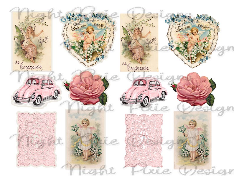 Journal Supplies, Pink Valentine Ephemera, Junk Journal DIY Stickers Digital Download, DIY Stickers image 7