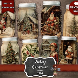étiquettes pour pots de Noël vintage, étiquettes pour cadeaux de Noël, étiquettes de Noël, éphémères de Noël, téléchargement numérique, étiquettes imprimables, étiquettes pour cadeaux