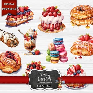 Desserts Clip Art Set, Süßigkeiten Clipart, Essen Clipart, Koch Clipart, Diät Clip Art, digitale Clipart, Sublimation Clipart, Lebensmittel Sublimation