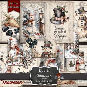 Rustic Snowman Junk Journal Kit, Christmas Printable Ephemera, Winter Journal, Snowman Junk Journal, Printable Journal, Printable Christmas