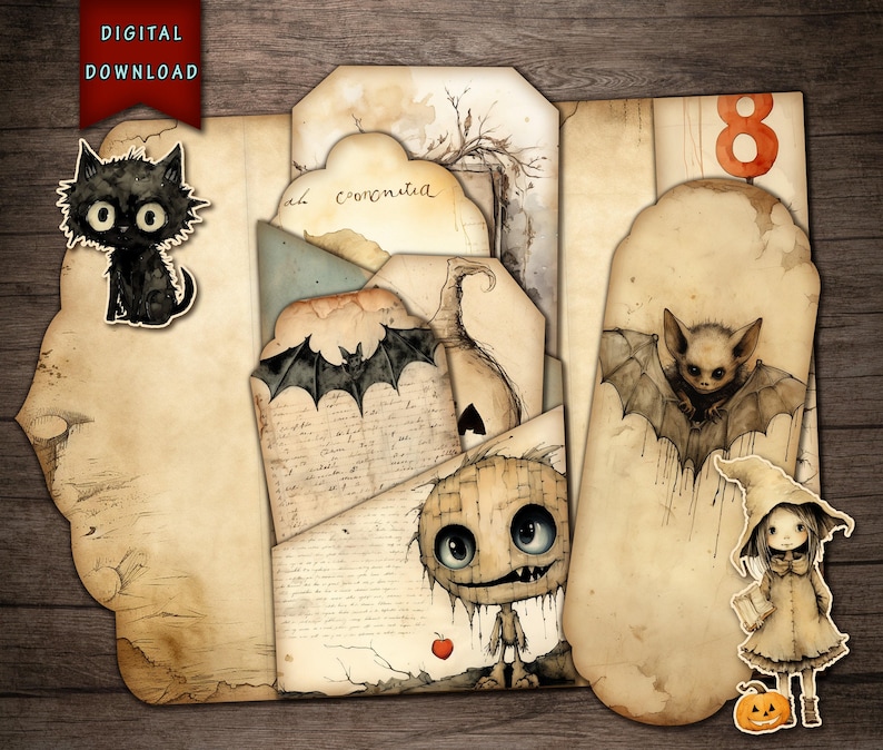 Journal Supplies, Halloween Printable Ephemera Folio, Creepy Junk ...