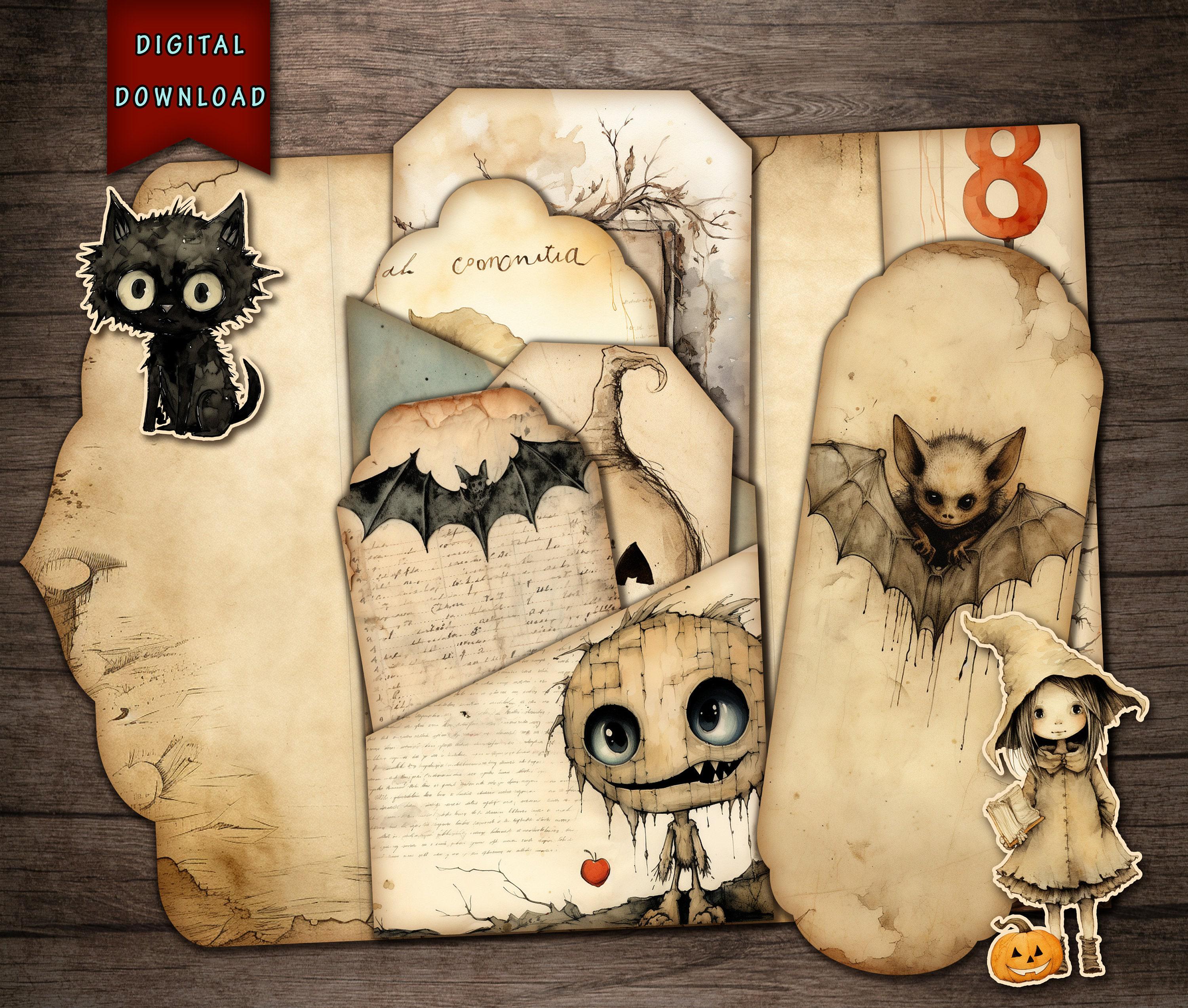 Journal Supplies, Halloween Printable Ephemera Folio, Creepy Junk ...