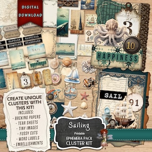 Kit de grappe de carnets de jonques nautiques, éphémères de carnets de jonques de voile, fournitures pour carnets de jonques, kit nautique, carnet de jonques nature, voilier