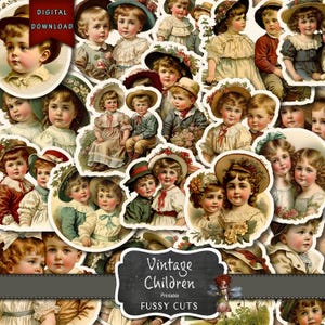 Efímeras infantiles antiguas, pegatinas infantiles antiguas, material para revistas basura, fotos antiguas, niños, vintage, imágenes prediseñadas, descarga digital