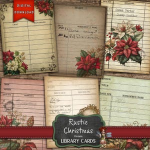 Vintage Weihnachtsbibliothekskarten, Weihnachten Junk Journal Zubehör, Weihnachtsmarken, Weihnachten Ephemera, digitaler Download, druckbare Karten