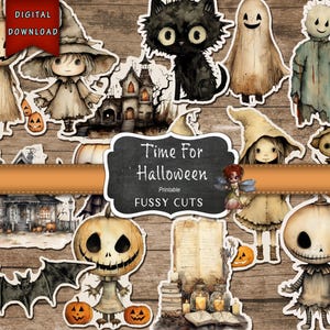 Halloween Fussy Cut Set, Halloween Printable Ephemera, Halloween Journal, Creepy Junk Journal, Printable Journal, Printable Halloween